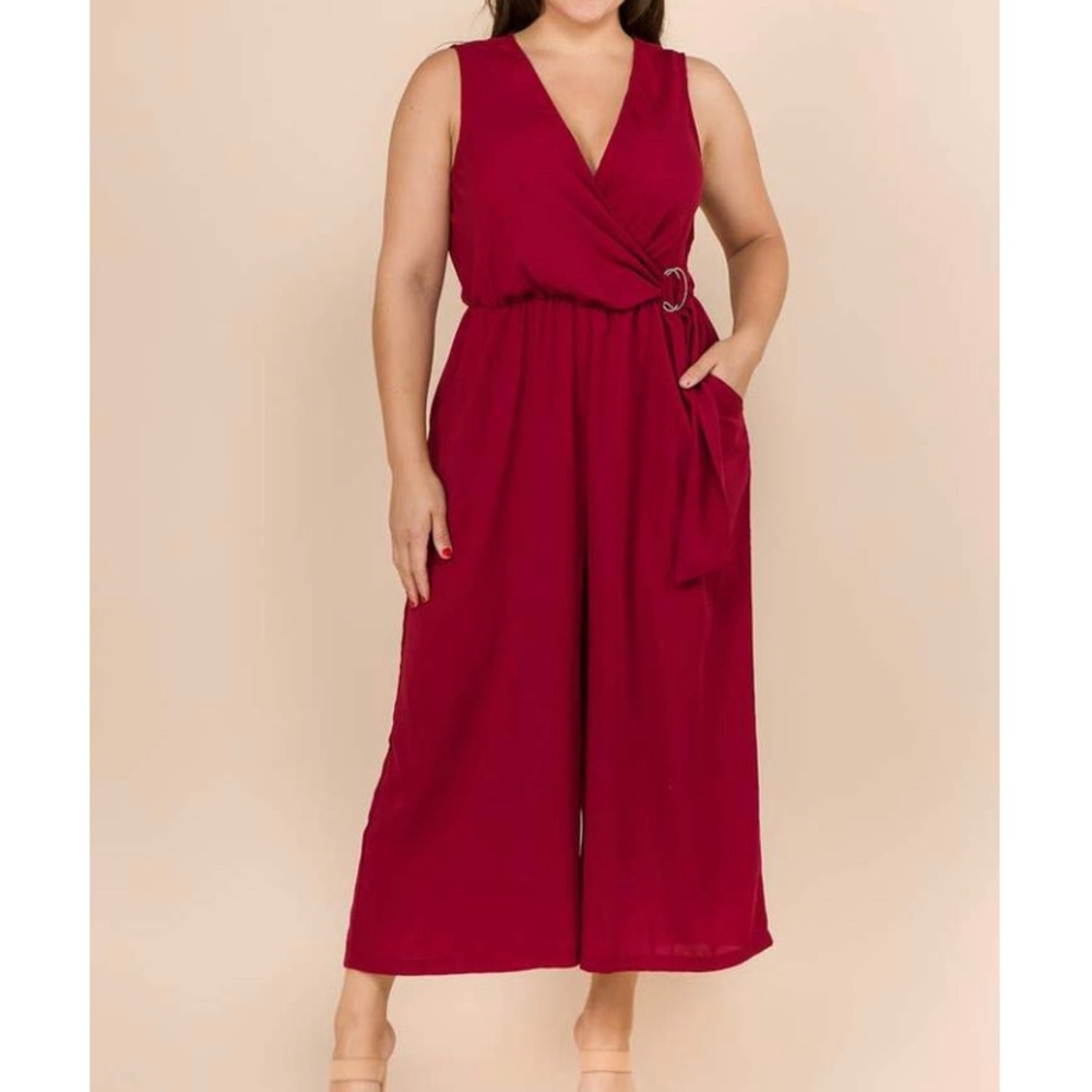 Plus size dark red jumpsuit